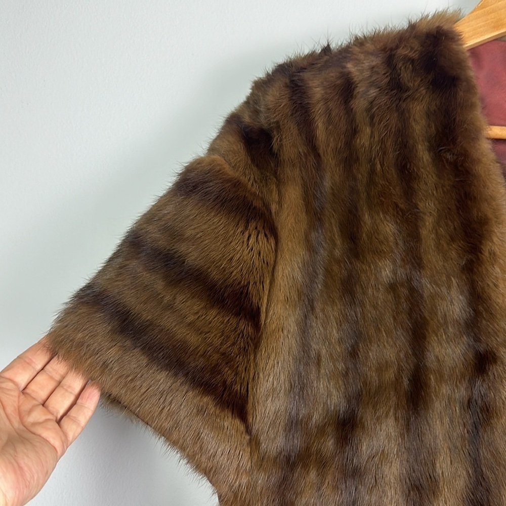 Vintage Mink Stole Pockets Brown Original Owner Shawl Luxury Statement Piece - Picture 3 of 16